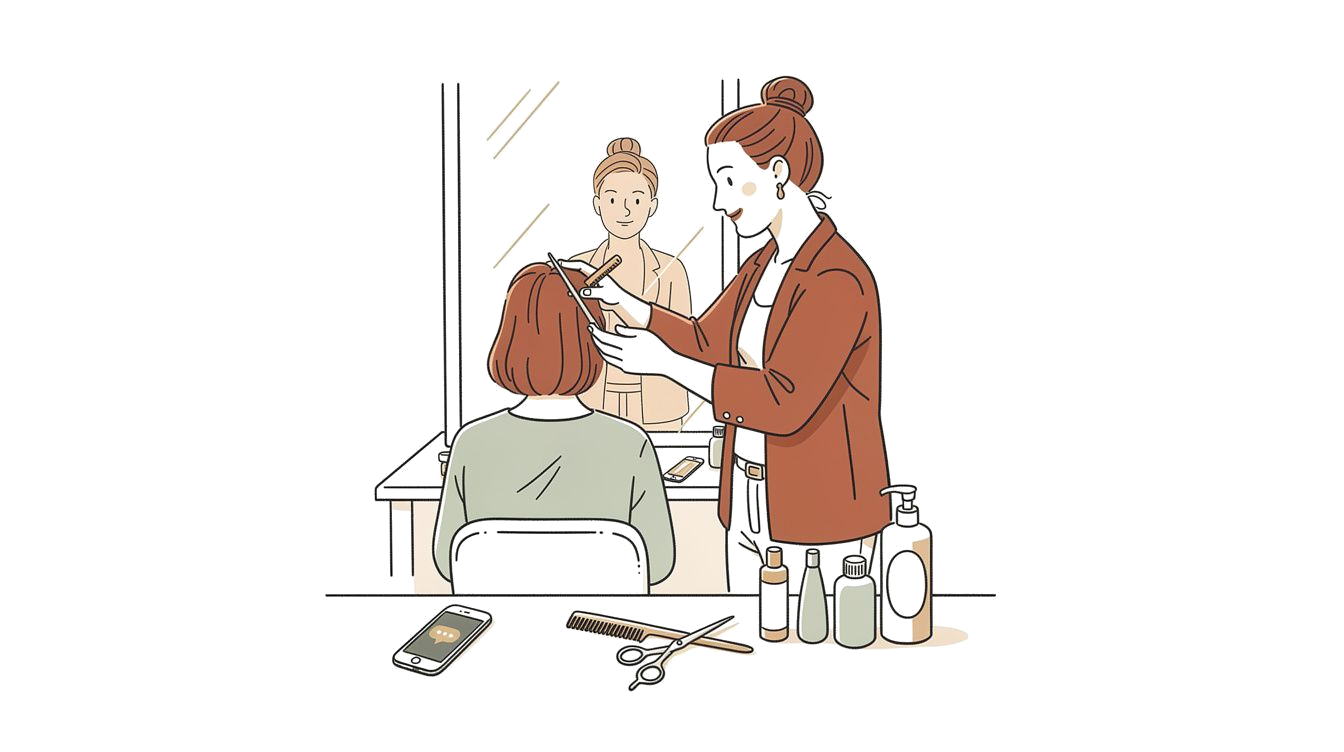 Hairstylist working on a client, engaged in conversation